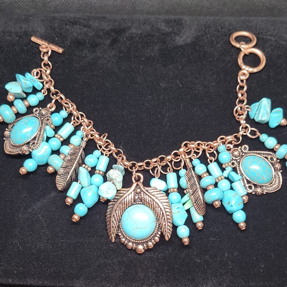 Turquoise and Bronze Charm Bracelet